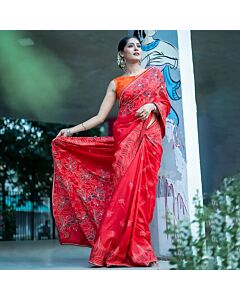 Scarlet Bloom Handcrafted Saree