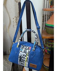 Violet Bag-Denim Sky Blue & Floral Print