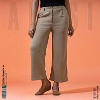 Wide Leg Pant - Polyester Spandex Fabric - Beige