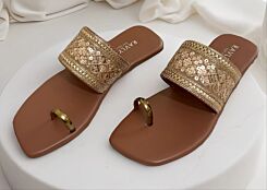 Golden Embroidered Slides
