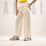Wide Leg Pant - Polyester Spandex - Off-White