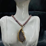 Lavender Dreams Pearl Necklace with Chatoyant Stone