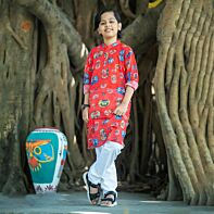 Bright Explorer - Kids' Red Printed Cotton Panjabi