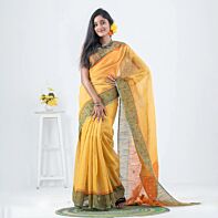 Golden Radiance - Traditional Yellow Cotton Sari