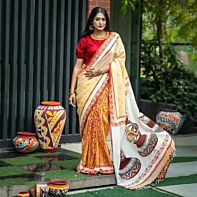 Vibrant Heritage - Traditional Hand-Painted Pottery Motif Saree