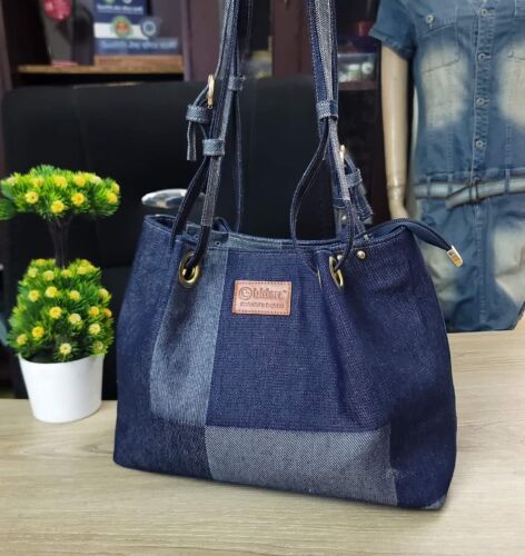 Bidora Denim Patchwork Ivy Tote Bag