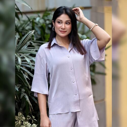 Light Lavender Shirt Pants Co-Ord by AURSI-S