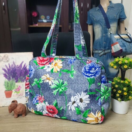 Floral Charm Denim Handbag