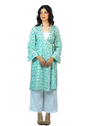 Elegant HAYA Printed White 2 Piece Set with Delicate Lace Detailing