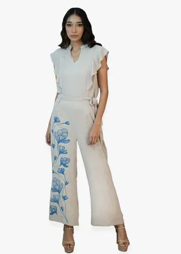 HAZEL Floral Printed Jumpsuit With Ruffle Sleeve