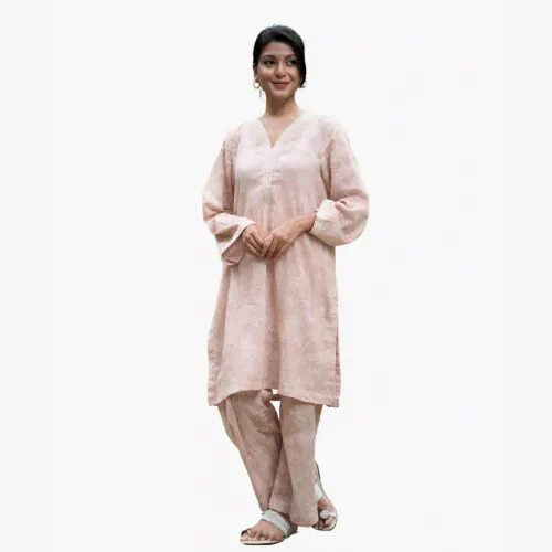 Amora Nude Pink Printed Cotton Shalwar Kameez-M