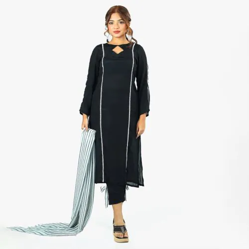  Noir Chic Black and White Premium Chinon Salwar Kameez-M