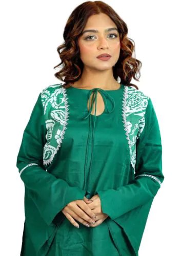 ISRA 2-Piece Green Kameez with Stylish Printed Pants