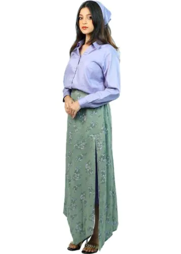 NABA Lavender Shirt & Stunning Green Printed Skirt 