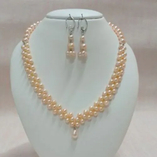 Petal Weave Rose Pearl Ensemble Necklace Set