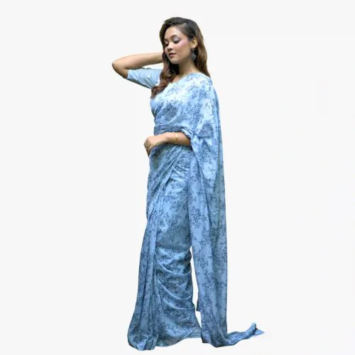 Mist Bloom Sky Blue Floral Saree-M