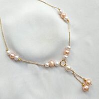 Blush Cascade  Gold-Plated Pearl Lariat Necklace
