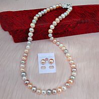 Radiant Harmony Multicolor Freshwater Pearl Necklace & Earring Set