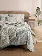 Handblock Printed Quilt, Bedsheet Set - Messina Basil-R